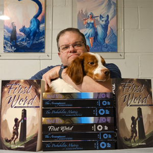 Photograph - CM and Oberon - Book Stack